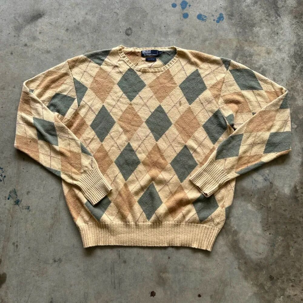 Vintage Polo Ralph Lauren Argyle Pullover Sweater Size Large
